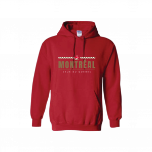 CHANDAIL À CAPUCHON EN MOLLETON AVEC LOGO RÉGIONAL SUR DEVANT - ROUGE CERISE